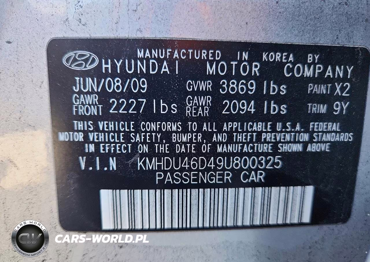 2009 Hyundai Elantra Gls VIN:KMHDU46D49U800325 - 12
