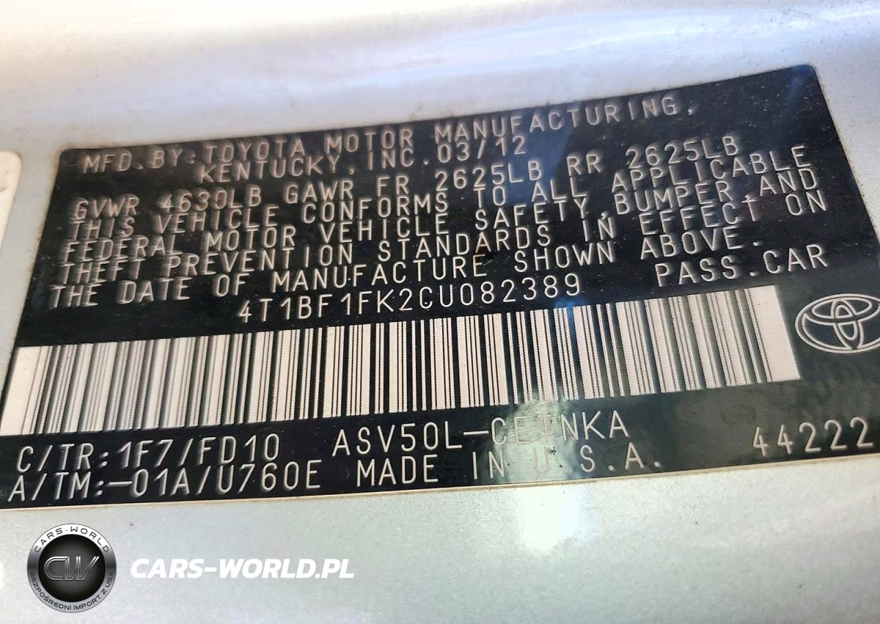 2012 Toyota Camry Le VIN:4T1BF1FK2CU082389 - 12