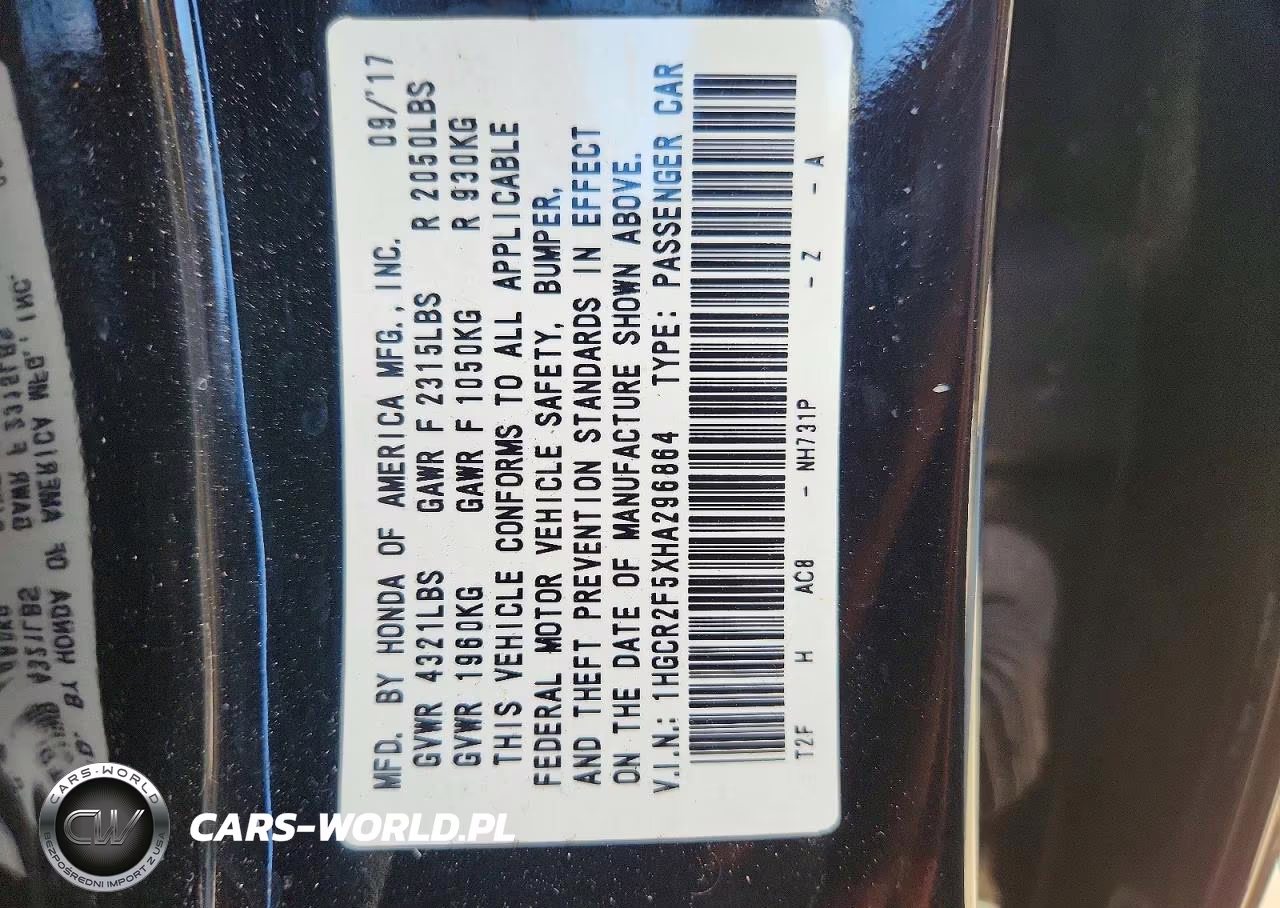 2017 Honda Accord Sport VIN:1HGCR2F5XHA296864 - 12
