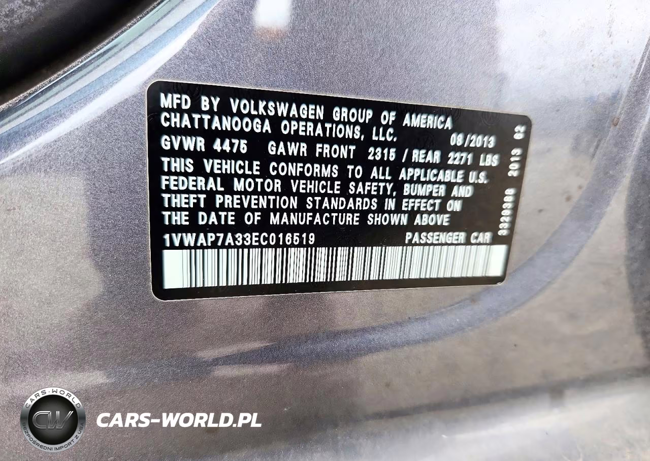 2014 Volkswagen Passat S VIN:1VWAP7A33EC016519 - 12