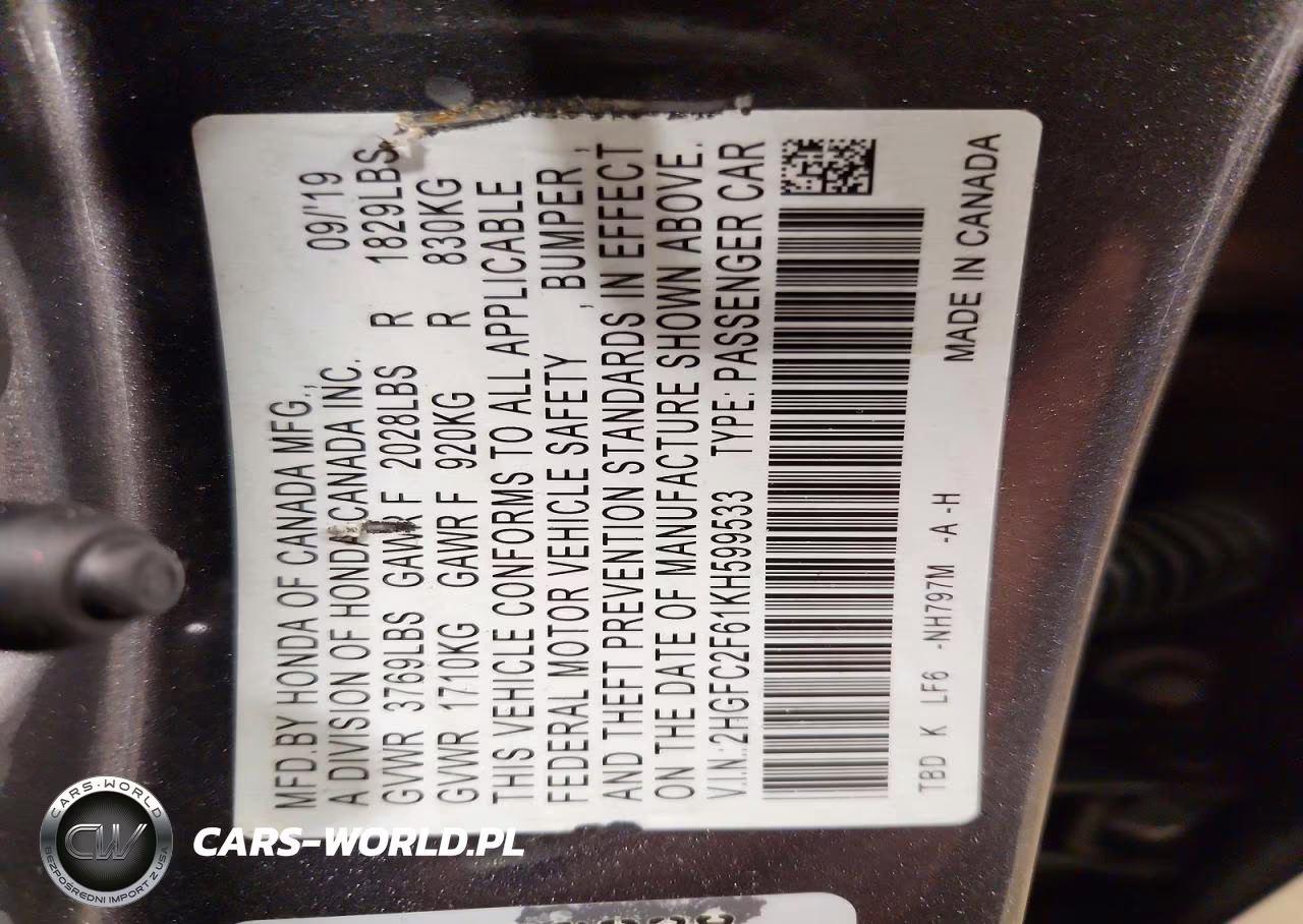 2019 Honda Civic Lx VIN:2HGFC2F61KH599533 - 13