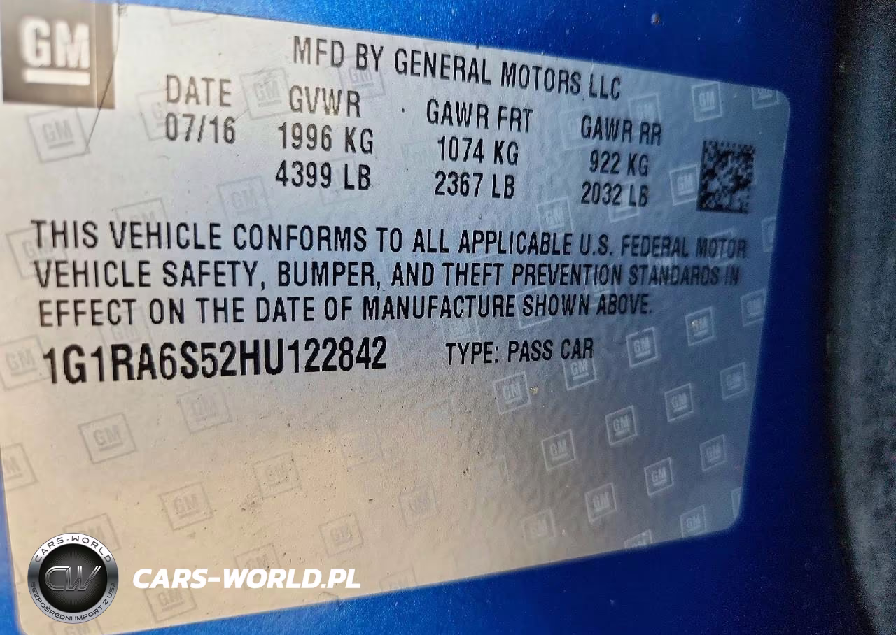 2017 Chevrolet Volt Lt VIN:1G1RA6S52HU122842 - 12