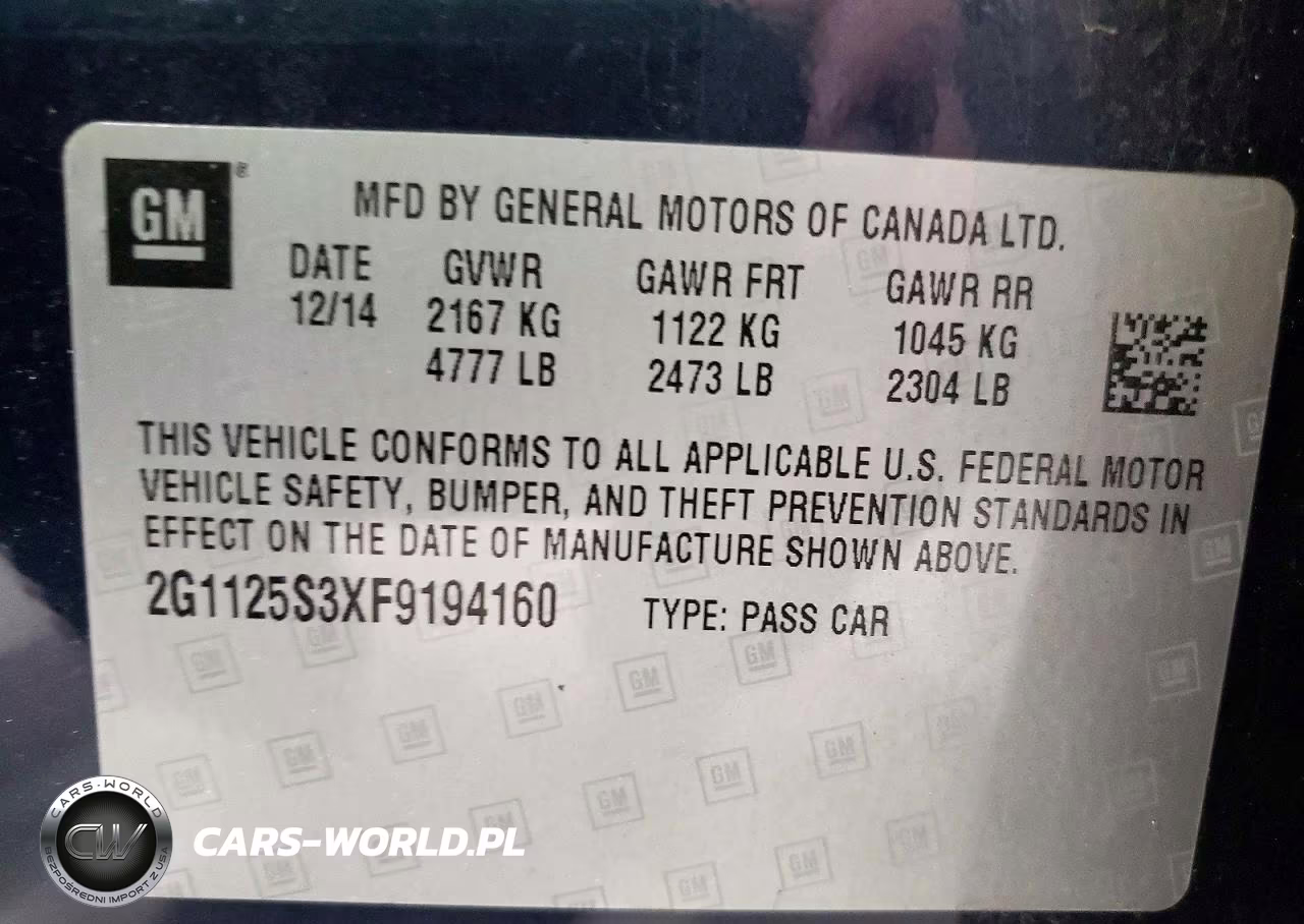 2015 Chevrolet Impala Lt VIN:2G1125S3XF9194160 - 12