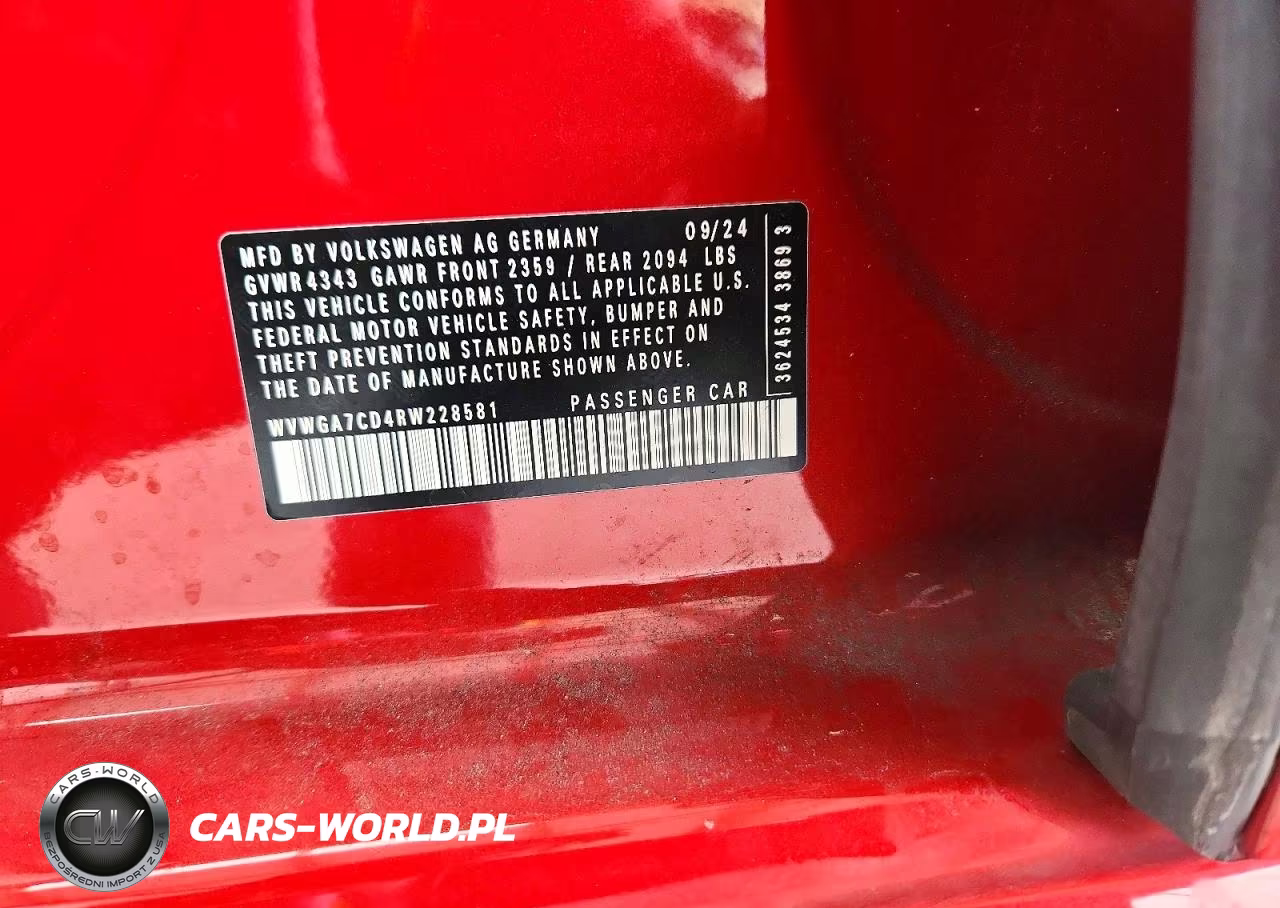 2024 Volkswagen Gti S VIN:WVWGA7CD4RW228581 - 12