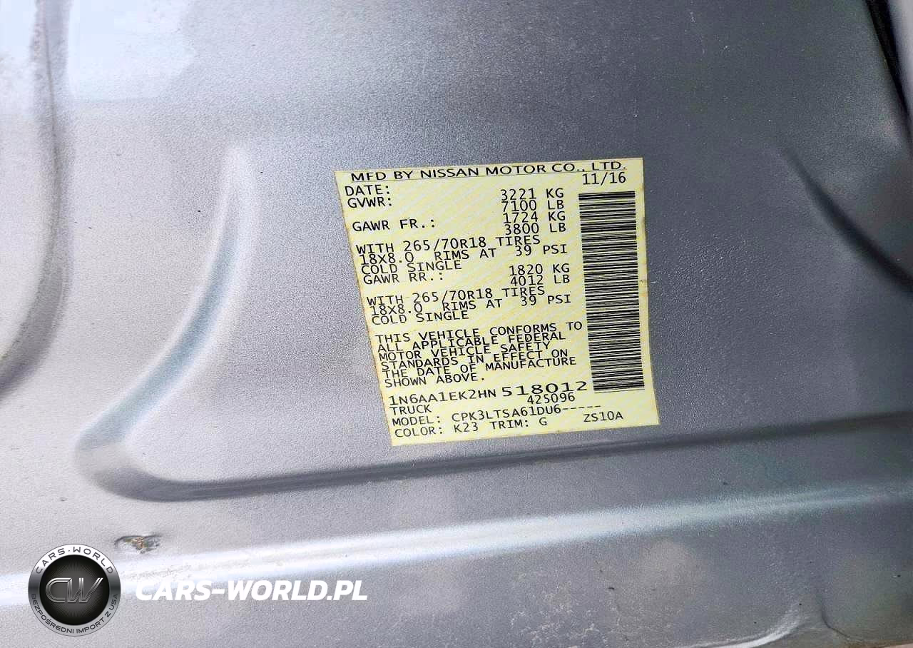 2017 Nissan Titan S VIN:1N6AA1EK2HN518012 - 13