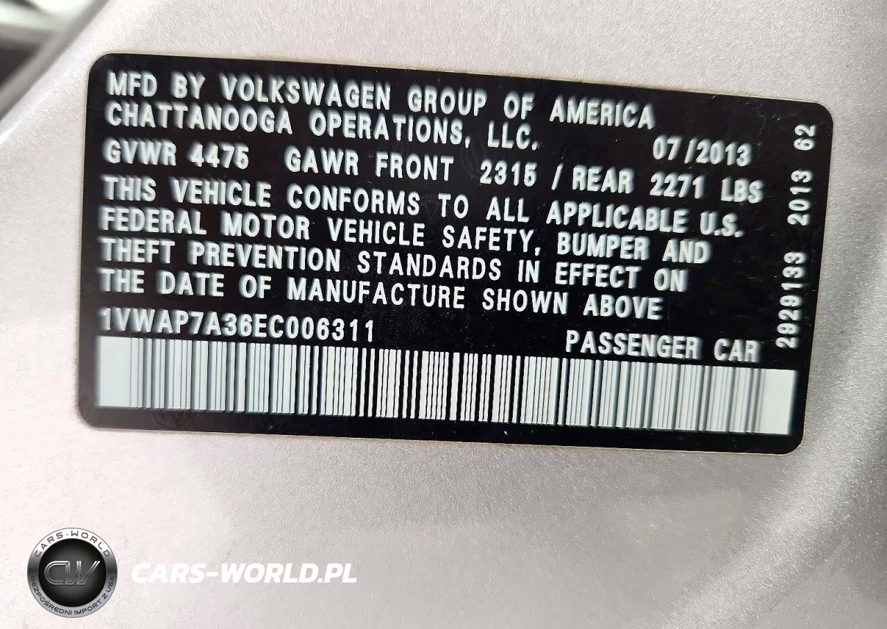 2014 Volkswagen Passat VIN:1VWAP7A36EC006311 - 12