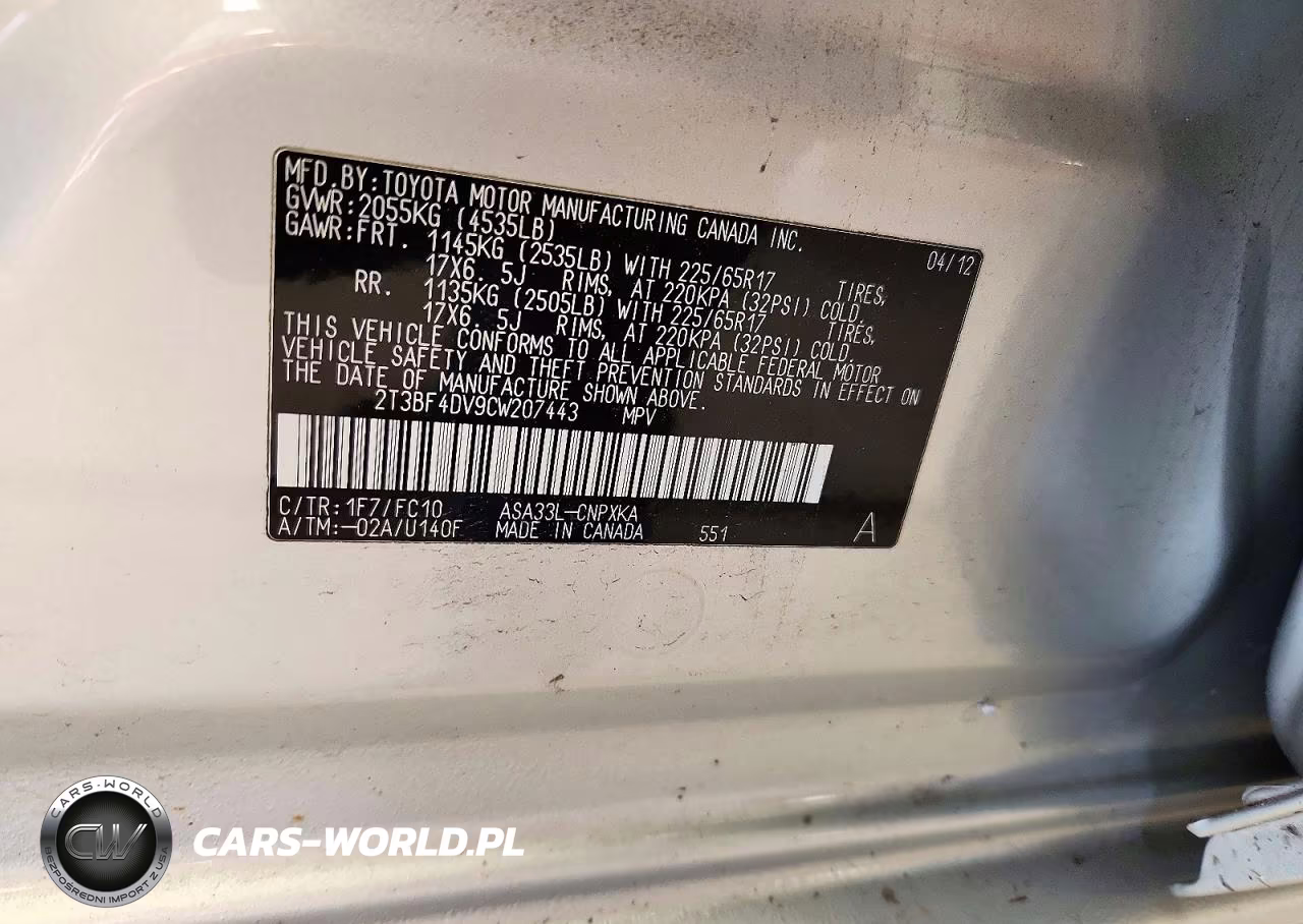 2012 Toyota Rav4 Base VIN:2T3BF4DV9CW207443 - 13