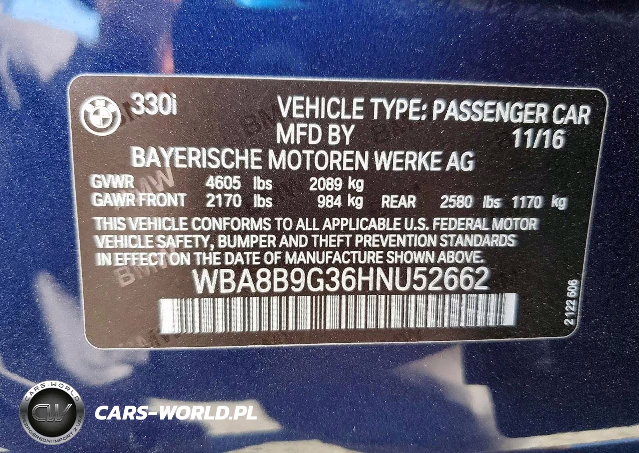 2017 BMW 330 I VIN:WBA8B9G36HNU52662 - 13