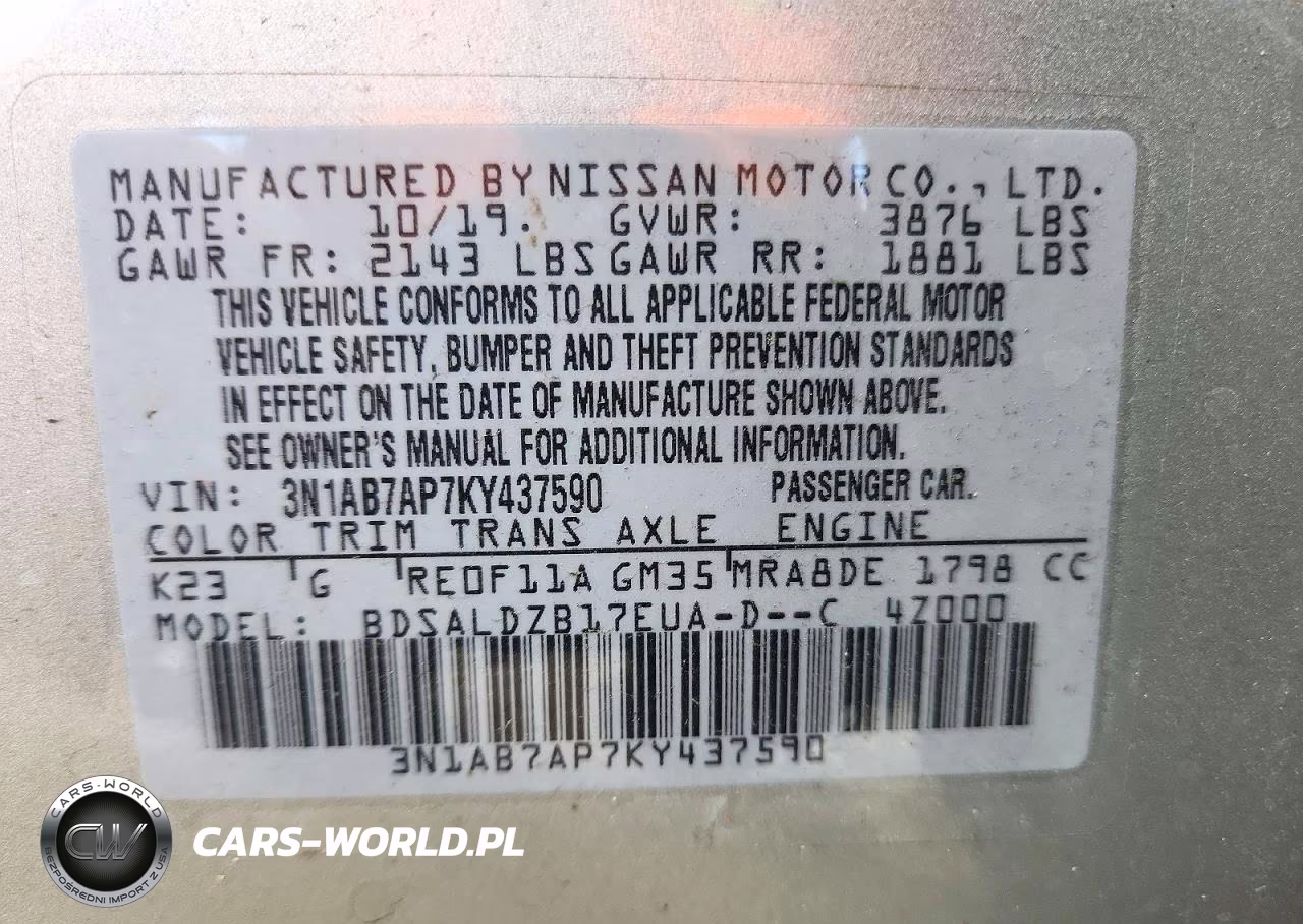 2019 Nissan Sentra Sv VIN:3N1AB7AP7KY437590 - 12
