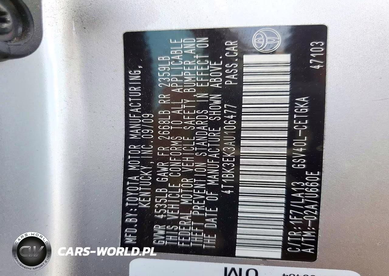 2010 Toyota Camry Xle V6 VIN:4T1BK3EK3AU106477 - 12