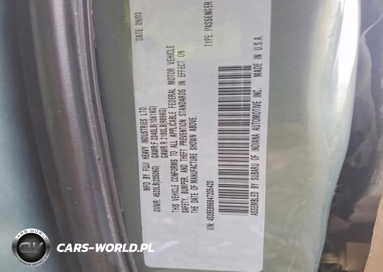 2004 Subaru Legacy Outback 3.0 H6 VIN:4S3BE896847205420 - 12