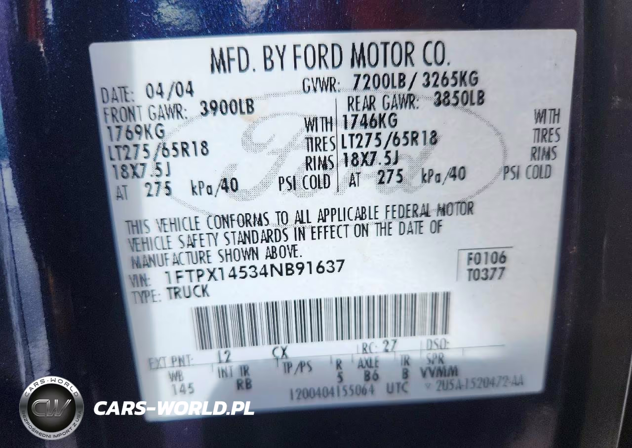 2004 Ford F150 VIN:1FTPX14534NB91637 - 12