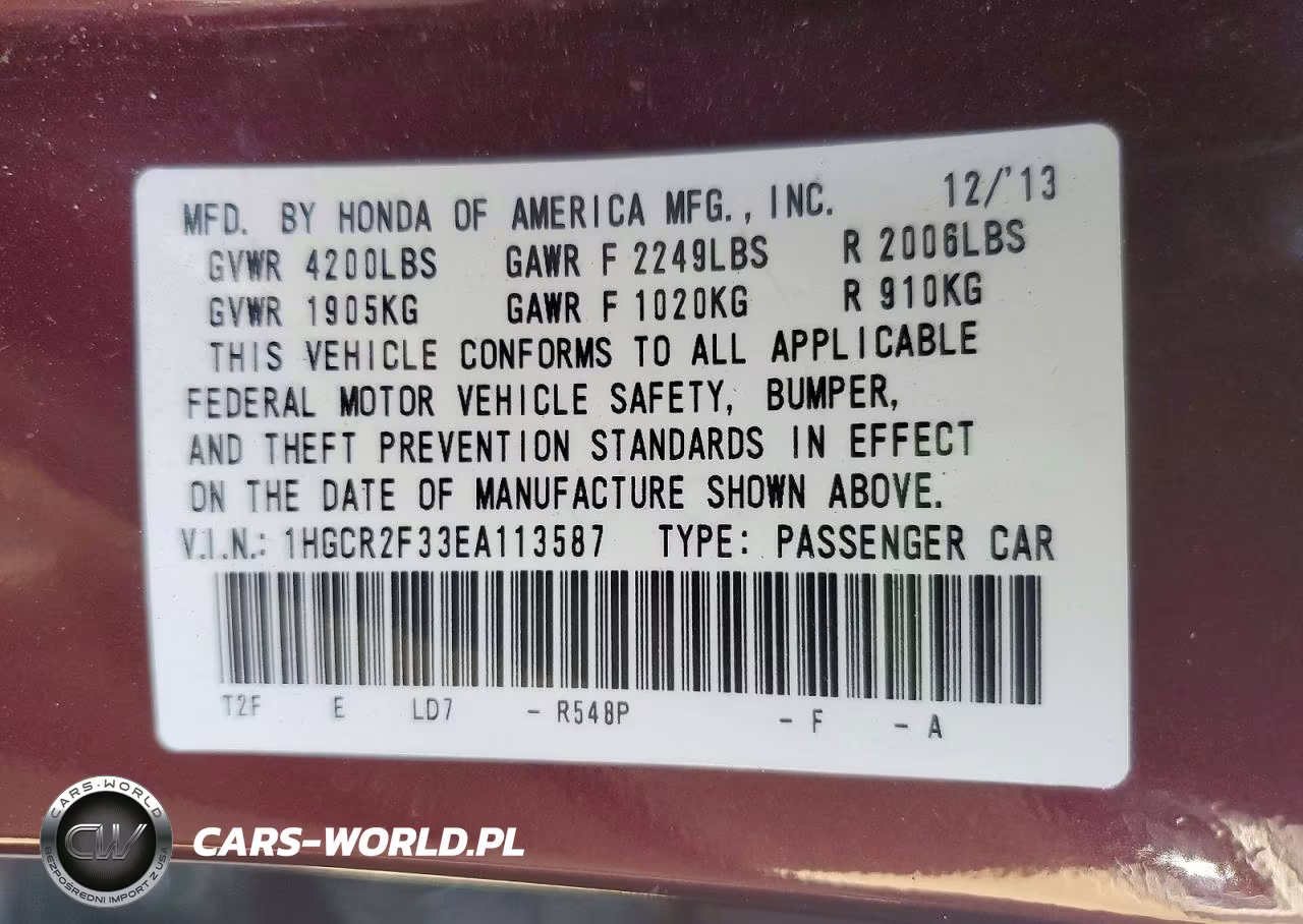 2014 Honda Accord Lx VIN:1HGCR2F33EA113587 - 13