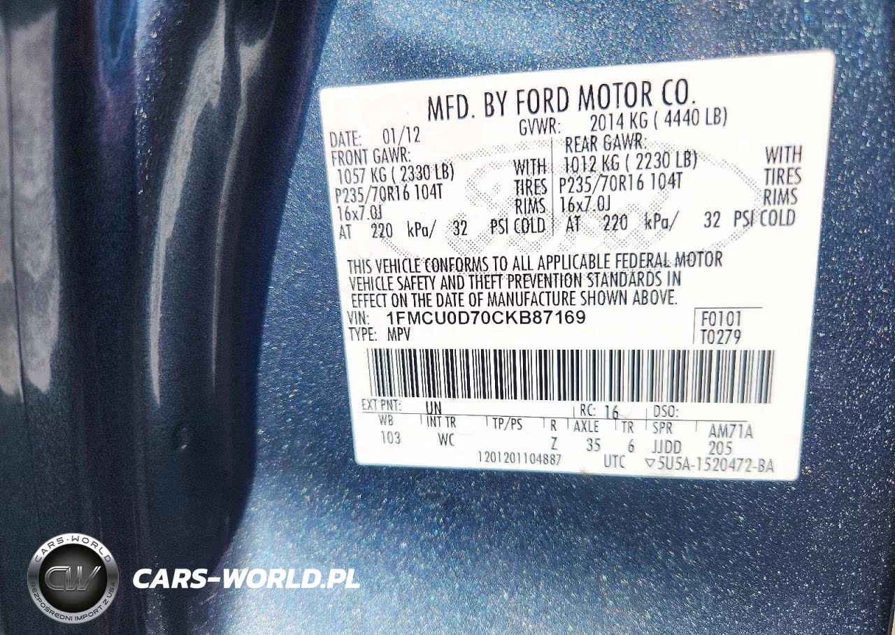 2012 Ford Escape Xlt VIN:1FMCU0D70CKB87169 - 13