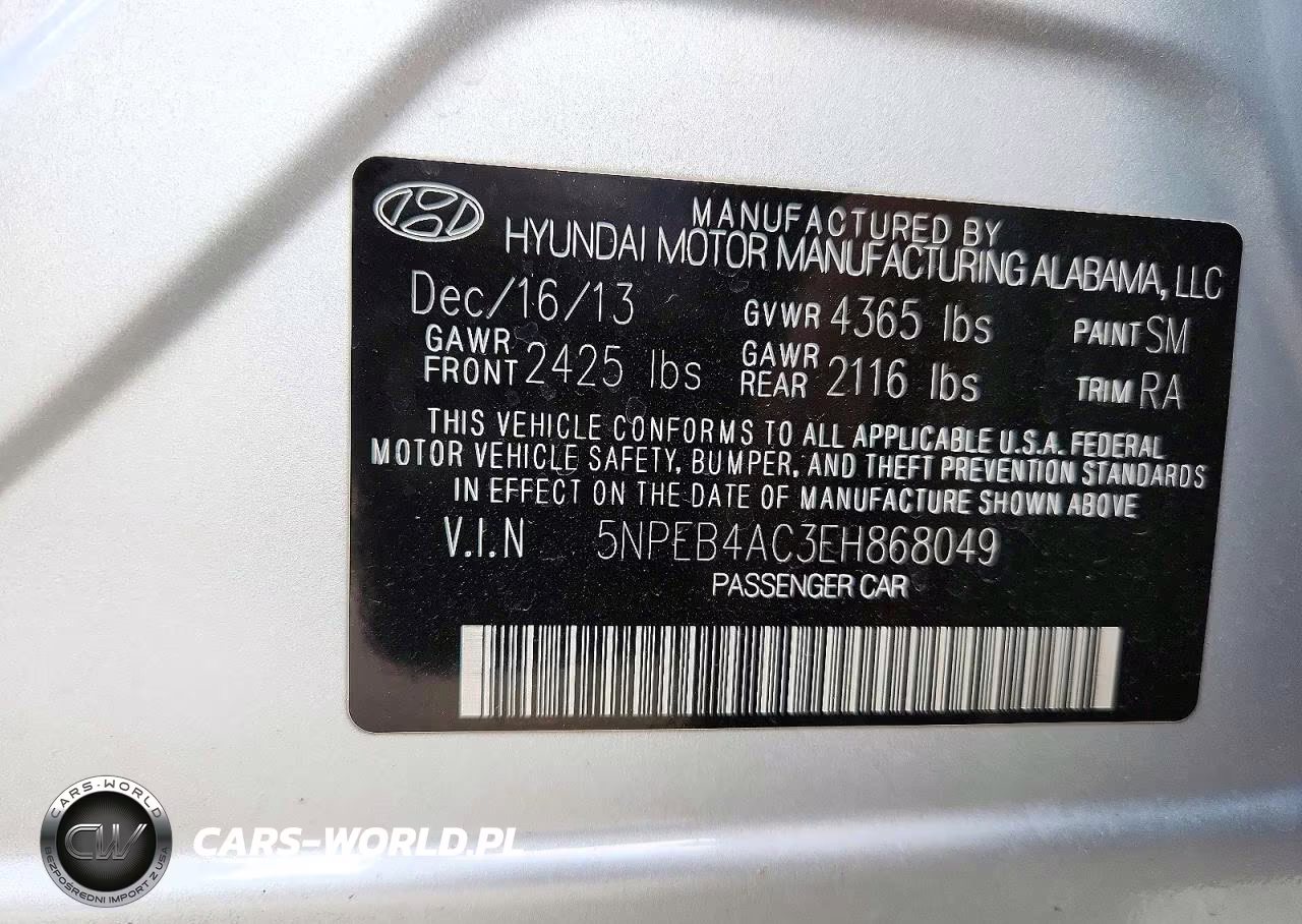 2014 Hyundai Sonata Gls VIN:5NPEB4AC3EH868049 - 13