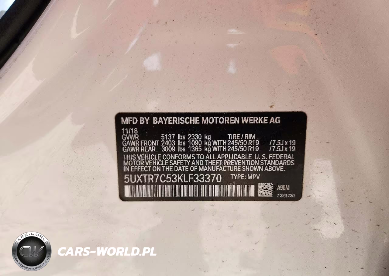 2019 BMW X3 Sdrive30I VIN:5UXTR7C53KLF33370 - 13