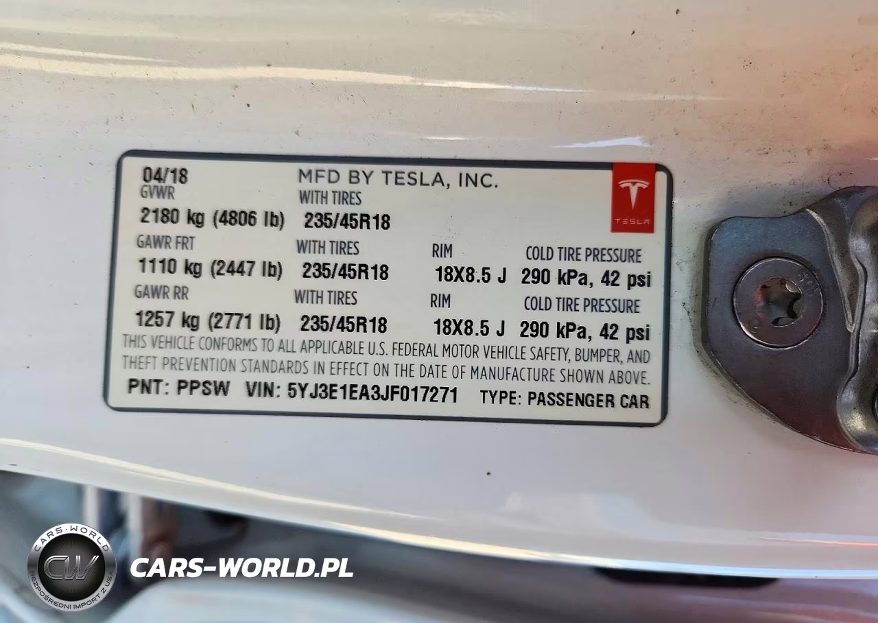 2018 Tesla Model 3 VIN:5YJ3E1EA3JF017271 - 12