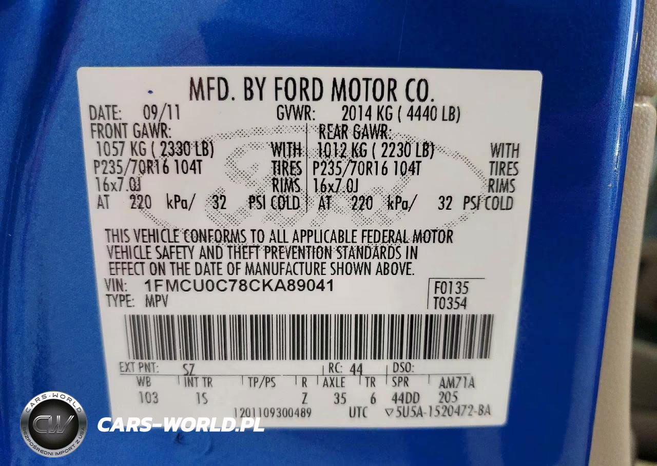 2012 Ford Escape Xls VIN:1FMCU0C78CKA89041 - 13