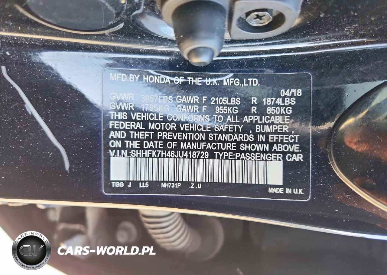 2018 Honda Civic Sport VIN:SHHFK7H46JU418729 - 12