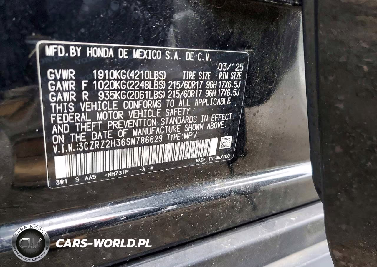 2025 Honda Hr-V Lx VIN:3CZRZ2H36SM786629 - 12
