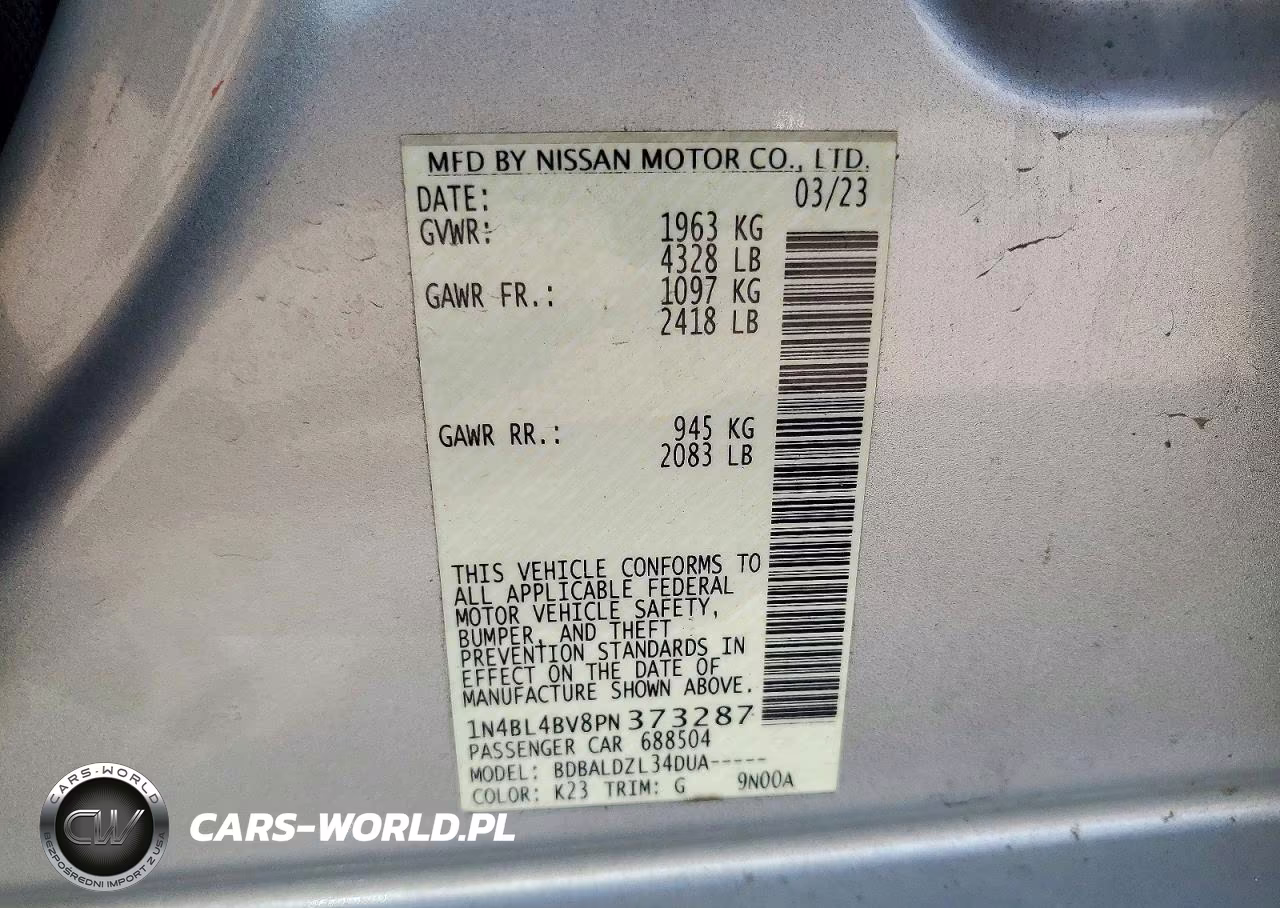 2023 Nissan Altima S VIN:1N4BL4BV8PN373287 - 12