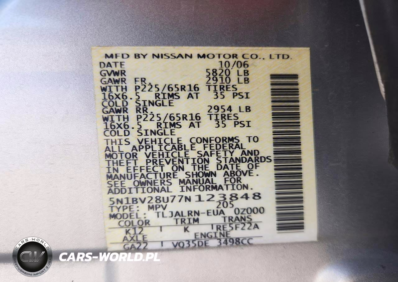 2007 Nissan Quest 3.5 VIN:5N1BV28U77N123848 - 14