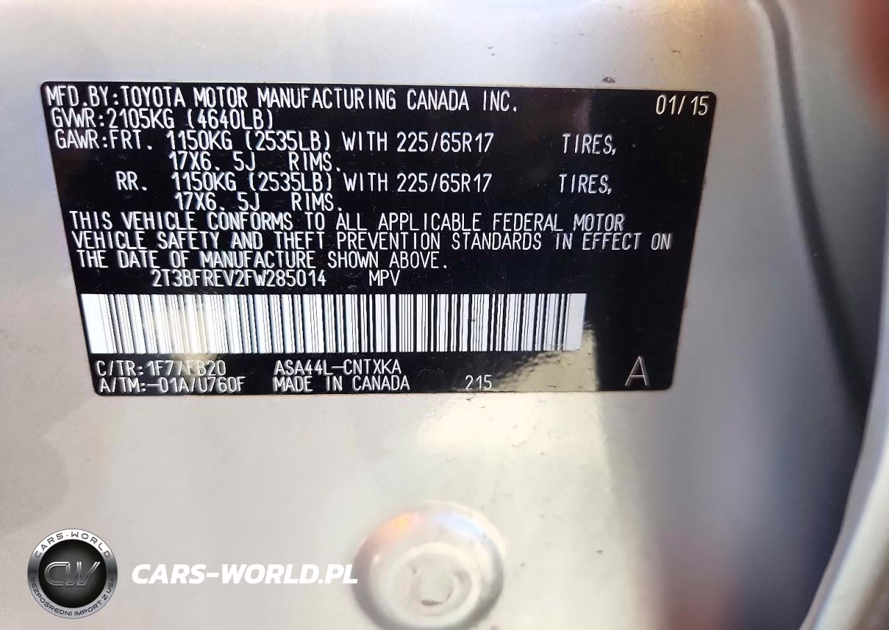 2015 Toyota Rav4 Le VIN:2T3BFREV2FW285014 - 13