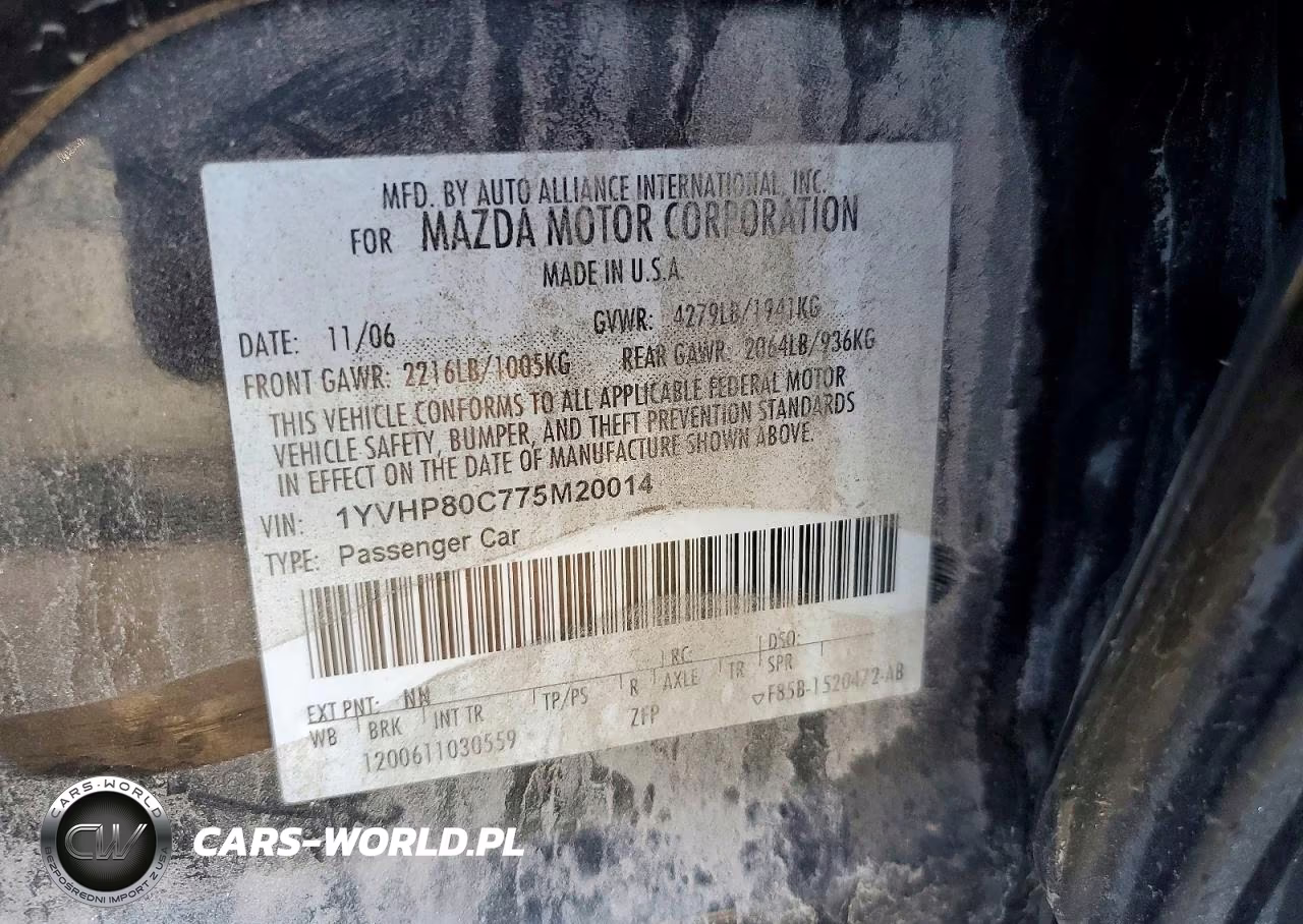 2007 Mazda 6 I VIN:1YVHP80C775M20014 - 12