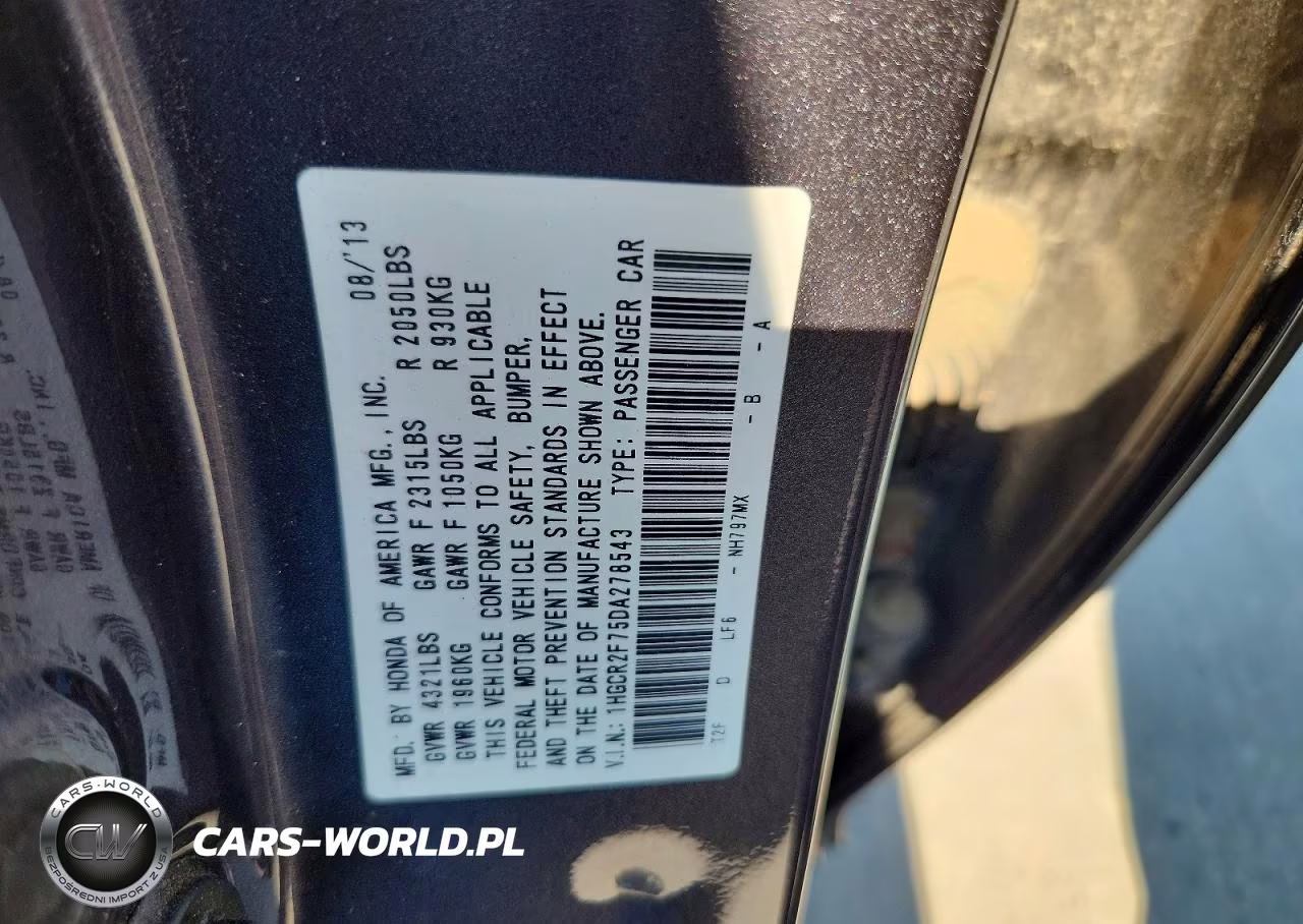 2013 Honda Accord Ex VIN:1HGCR2F75DA278543 - 13