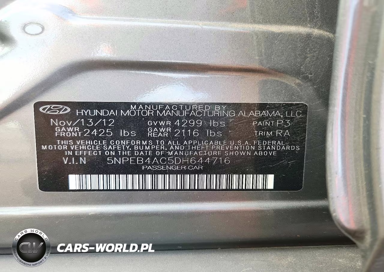 2013 Hyundai Sonata Gls VIN:5NPEB4AC5DH644716 - 12