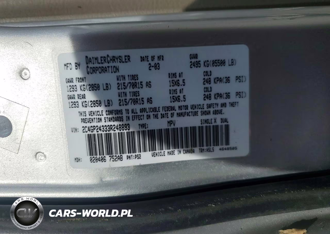 2003 Chrysler Town & Country VIN:2C4GP24333R248893 - 13