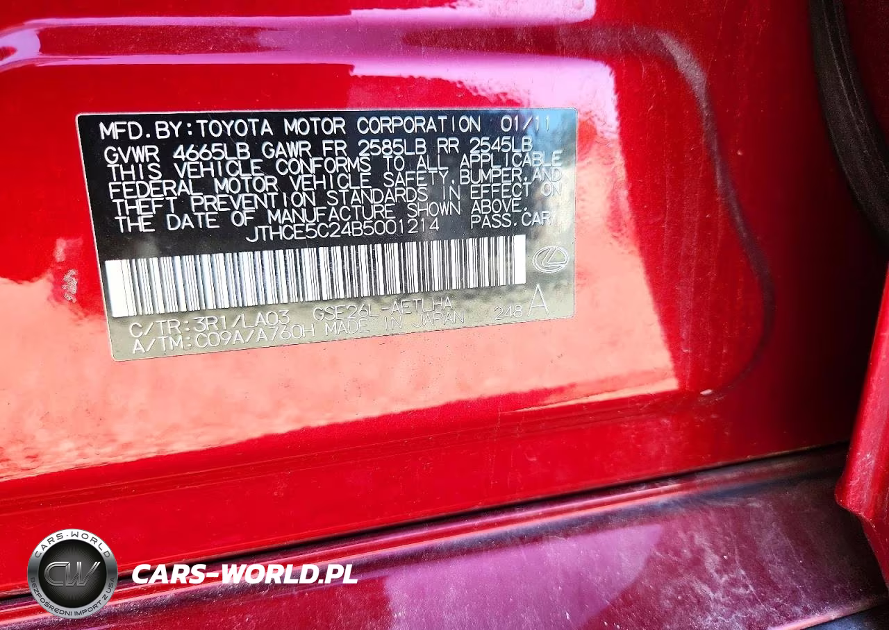 2011 Lexus Is 350 VIN:JTHCE5C24B5001214 - 12
