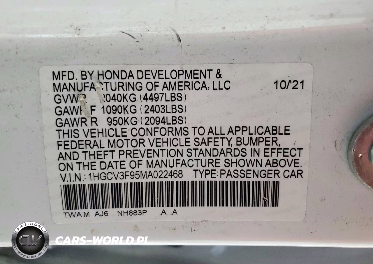 2021 Honda Accord Touring Hybrid VIN:1HGCV3F95MA022468 - 12