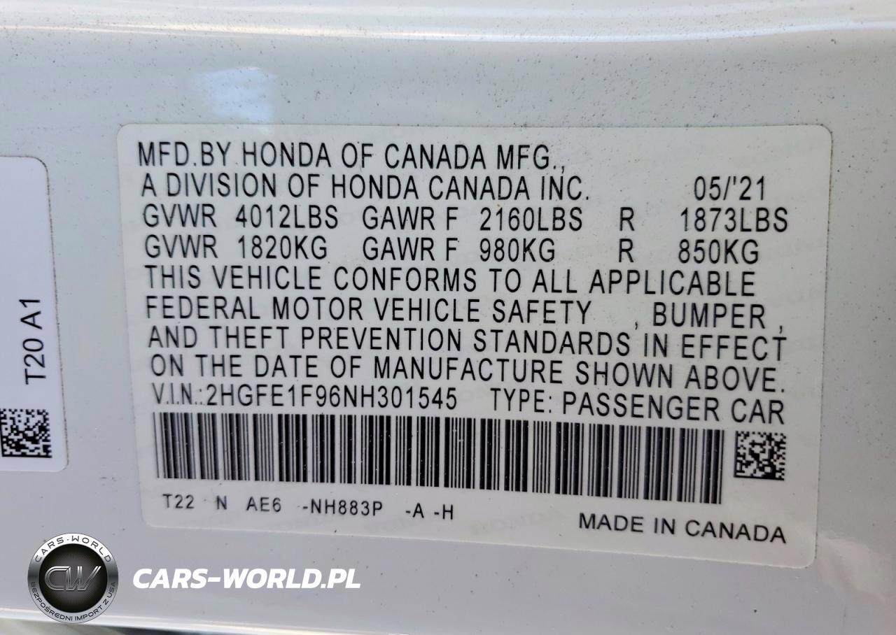 2022 Honda Civic Touring VIN:2HGFE1F96NH301545 - 12