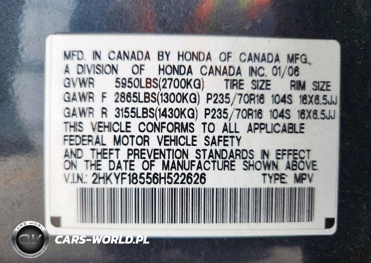 2006 Honda Pilot Ex VIN:2HKYF18556H522626 - 13