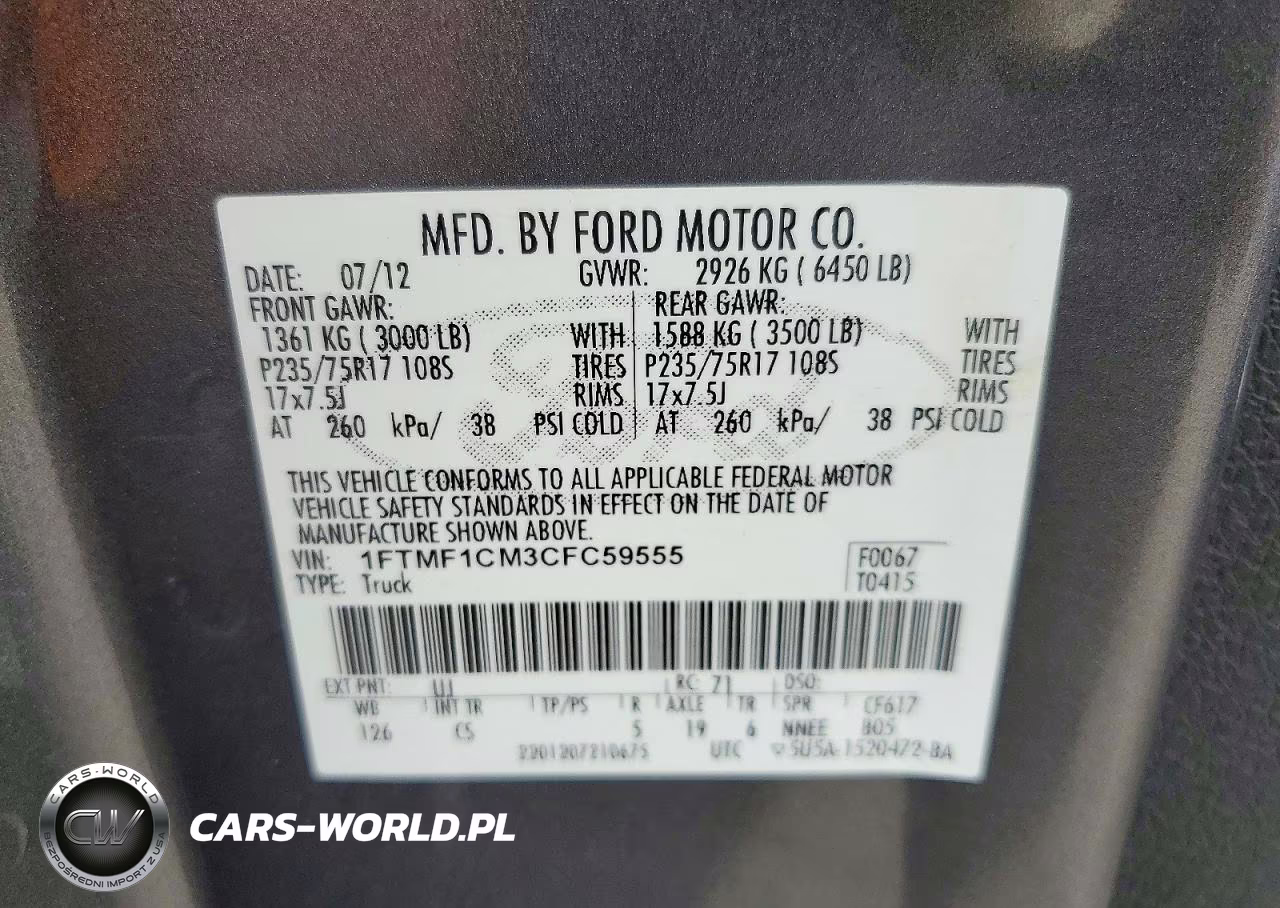 2012 Ford F150 VIN:1FTMF1CM3CFC59555 - 12