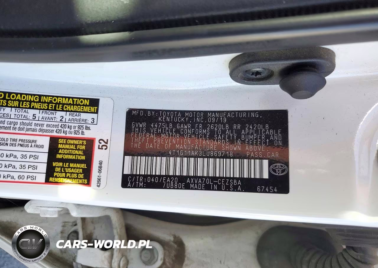 2020 Toyota Camry Se VIN:4T1G11AK3LU869718 - 12