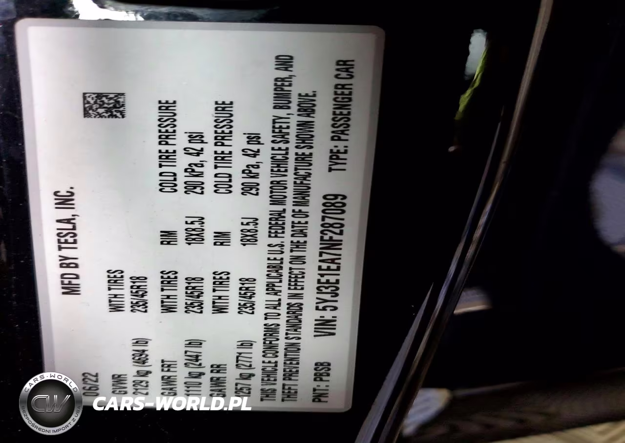 2022 Tesla Model 3 VIN:5YJ3E1EA7NF287089 - 12
