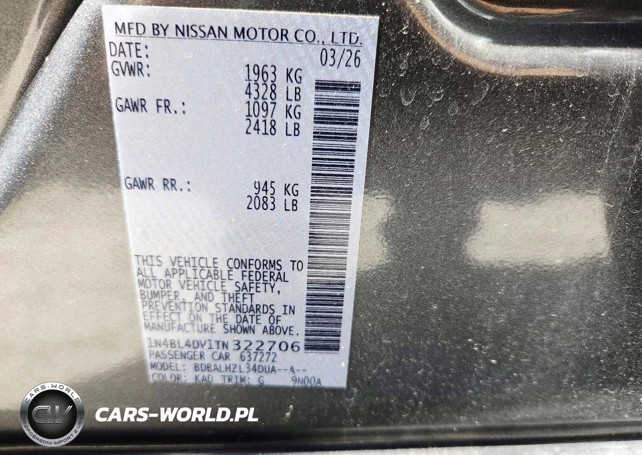 2026 Nissan Altima Sv VIN:1N4BL4DV1TN322706 - 13