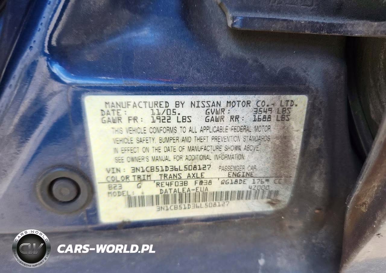 2006 Nissan Sentra 1.8 VIN:3N1CB51D36L508127 - 12
