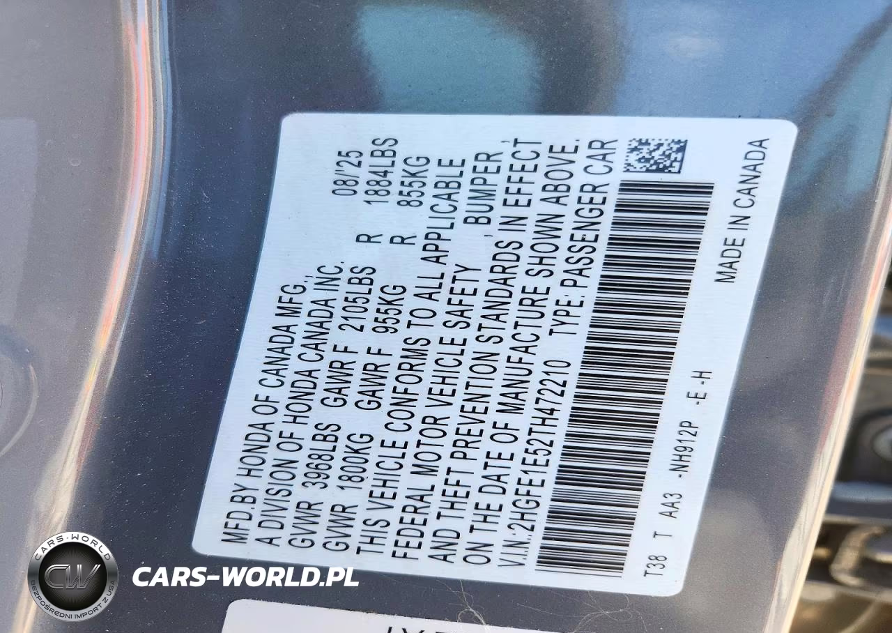 2026 Honda Civic Si VIN:2HGFE1E52TH472210 - 12
