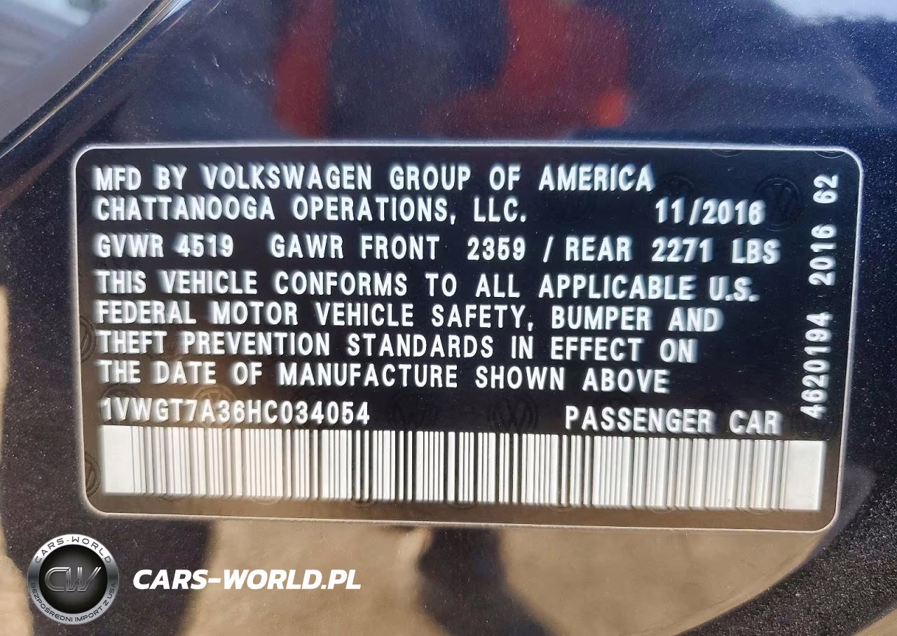 2017 Volkswagen Passat Se VIN:1VWGT7A36HC034054 - 13