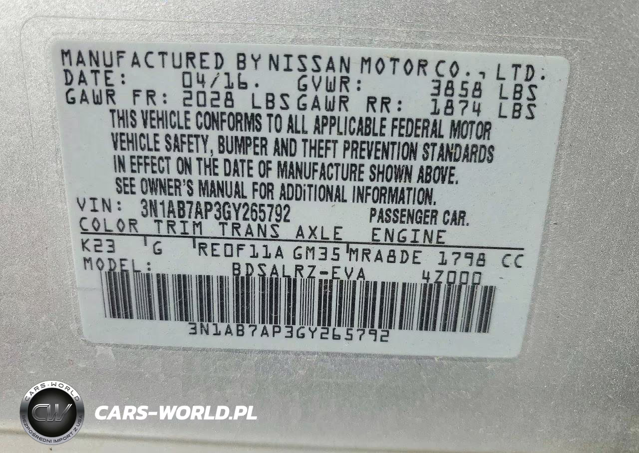 2016 Nissan Sentra Sr VIN:3N1AB7AP3GY265792 - 13