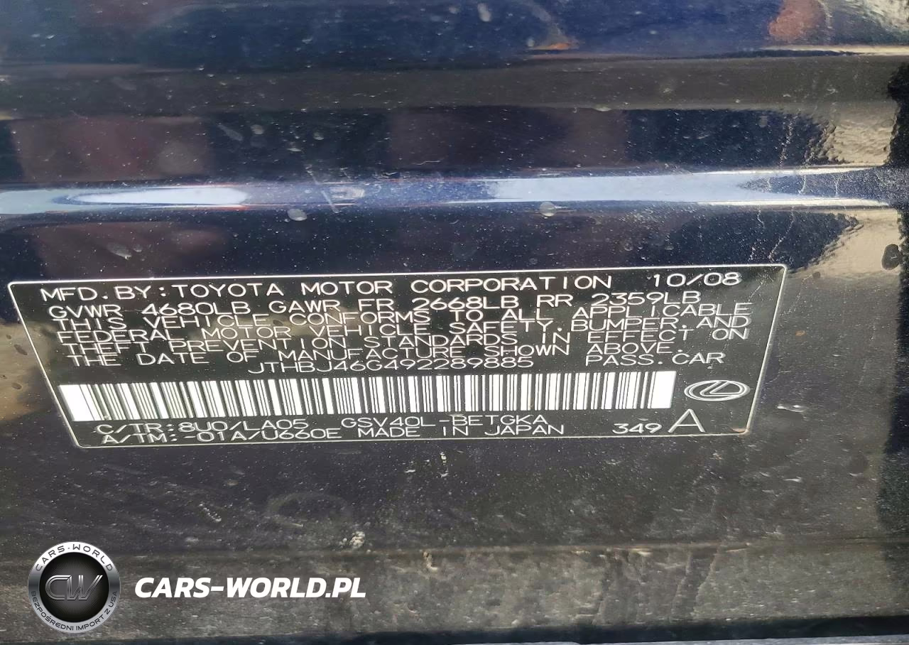 2009 Lexus Es 350 VIN:JTHBJ46G492289885 - 12
