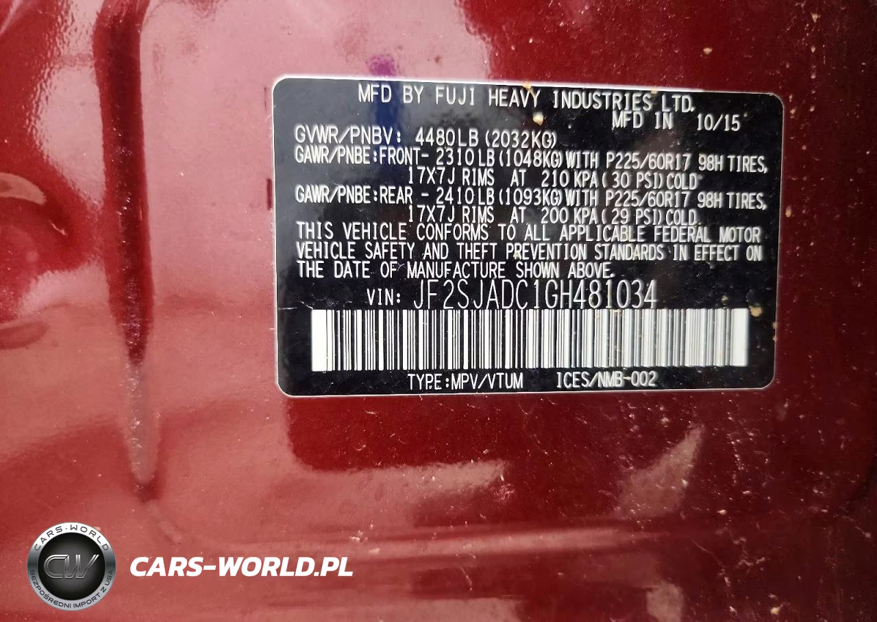 2016 Subaru Forester 2.5I Premium VIN:JF2SJADC1GH481034 - 13