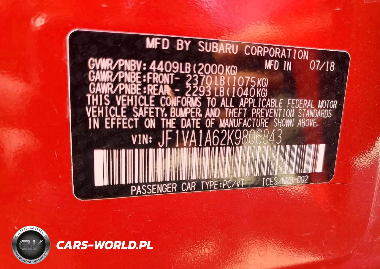 2019 Subaru Wrx Wrx Premium VIN:JF1VA1A62K9806843 - 13