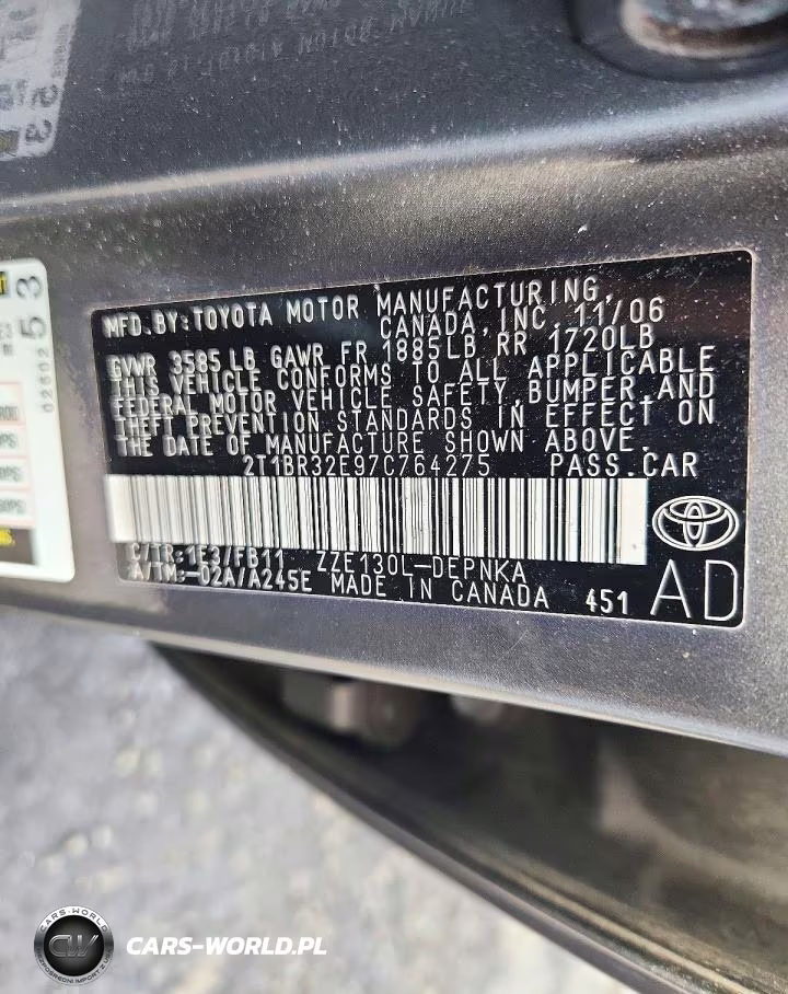 2007 Toyota Corolla Le VIN:2T1BR32E97C764275 - 12