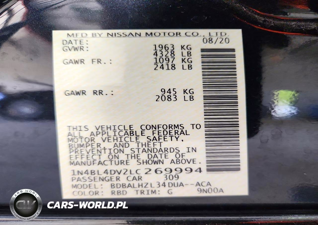 2020 Nissan Altima Sv VIN:1N4BL4DV2LC269994 - 12