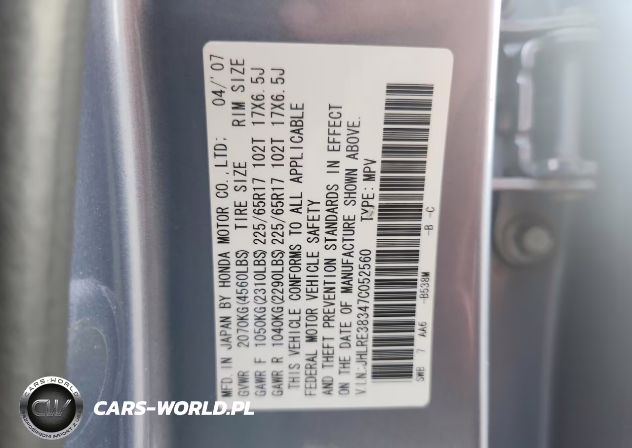 2007 Honda Cr-V Lx VIN:JHLRE38347C052560 - 13