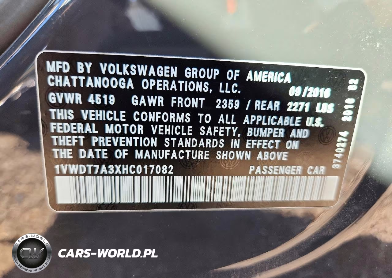 2017 Volkswagen Passat R-Line VIN:1VWDT7A3XHC017082 - 12